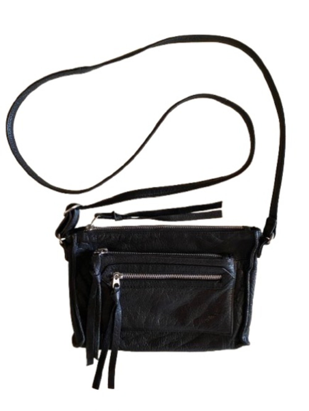 Day & Mood Women’s Anni Leather Crossbody Bag Black with Front Zip Pockets Boho